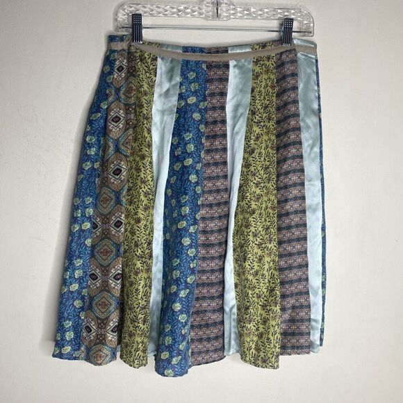 J. Jill Silk Blend Patchwork Colorful A Line Skirt Boho Size 12P - Picture 1 of 11